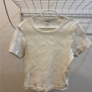 Uniqlo Cream Ribbed Short Sleeve Tee crop top small very soft